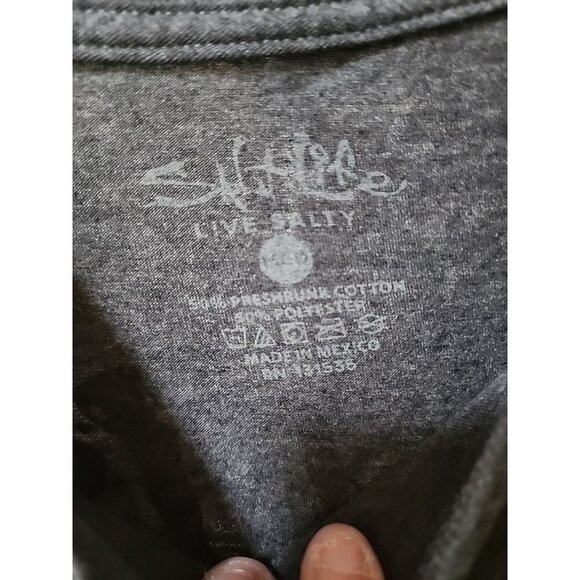 SALT LIFE Hook, Line & Sinker Pocket T Shirt Fishing Charcoal Gray Medium A105 - Picture 5 of 6